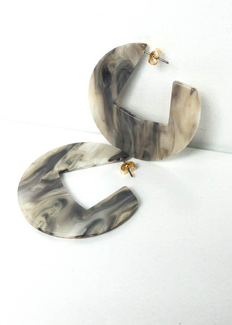 Merida Modern Marble Acrylic Hoops - Grey-Hand In Pocket