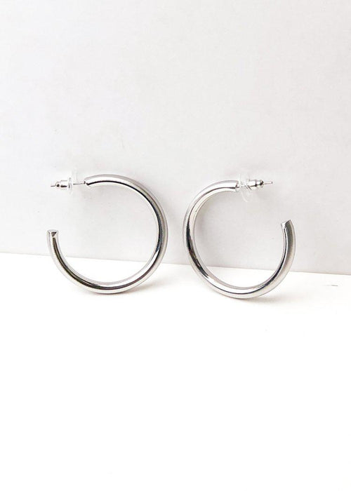 Hoop la 40mm Brushed Hoop - Silver-Hand In Pocket