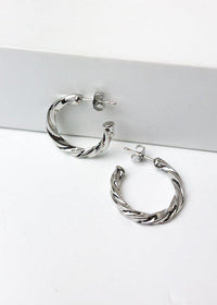 Milan "Mini" Twisted Hoop Earrings-Silver-Hand In Pocket