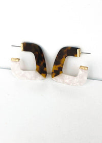 Itza Acrylic Hoops- Tortoise/White-Hand In Pocket