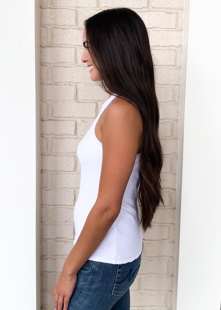 Stateside Ribbed Racerback Tank- White-Hand In Pocket