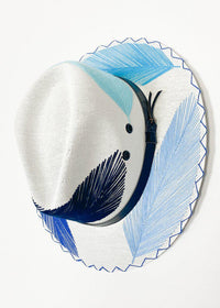 Palma Plumas Blue on White Hat-Hand In Pocket