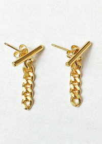 Bar and Chain Earring - Gold-Hand In Pocket