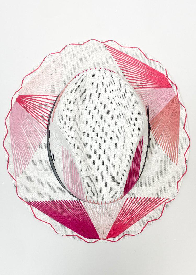 Palma Cuadri Maguey Ambianco Pink on White Hat-Hand In Pocket