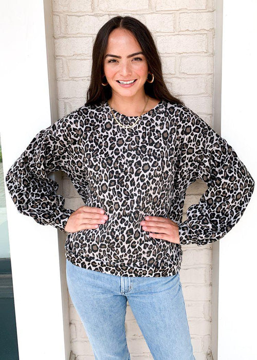 Karlie Mara Leopard Print Balloon Sleeve Sweatshirt ***FINAL SALE***-Hand In Pocket