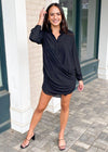 Krisa Draped Button Front Mini Dress - Black-***FINAL SALE***-Hand In Pocket