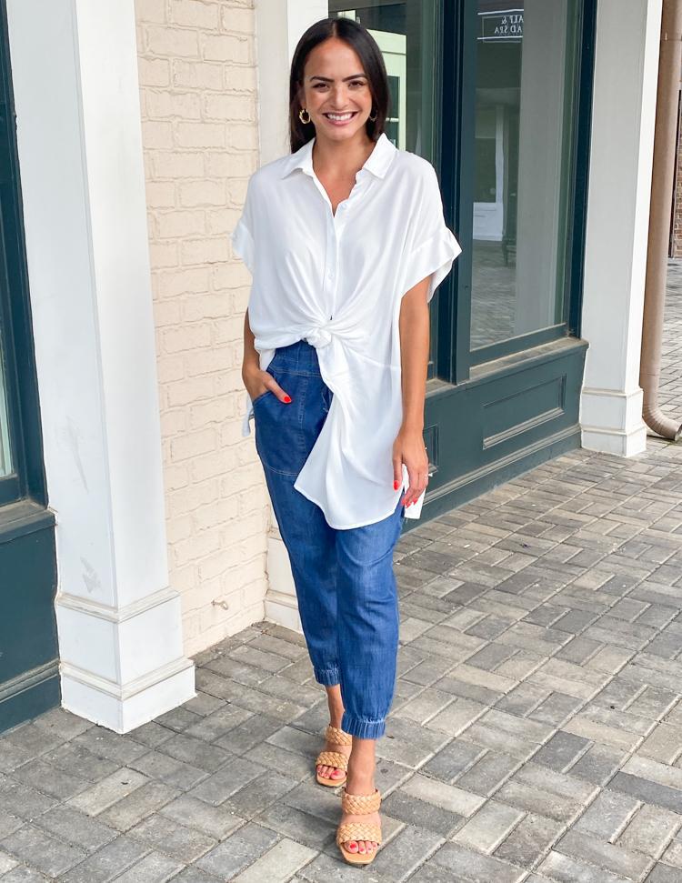 Harper Button Down Tunic/Dress - White-Hand In Pocket