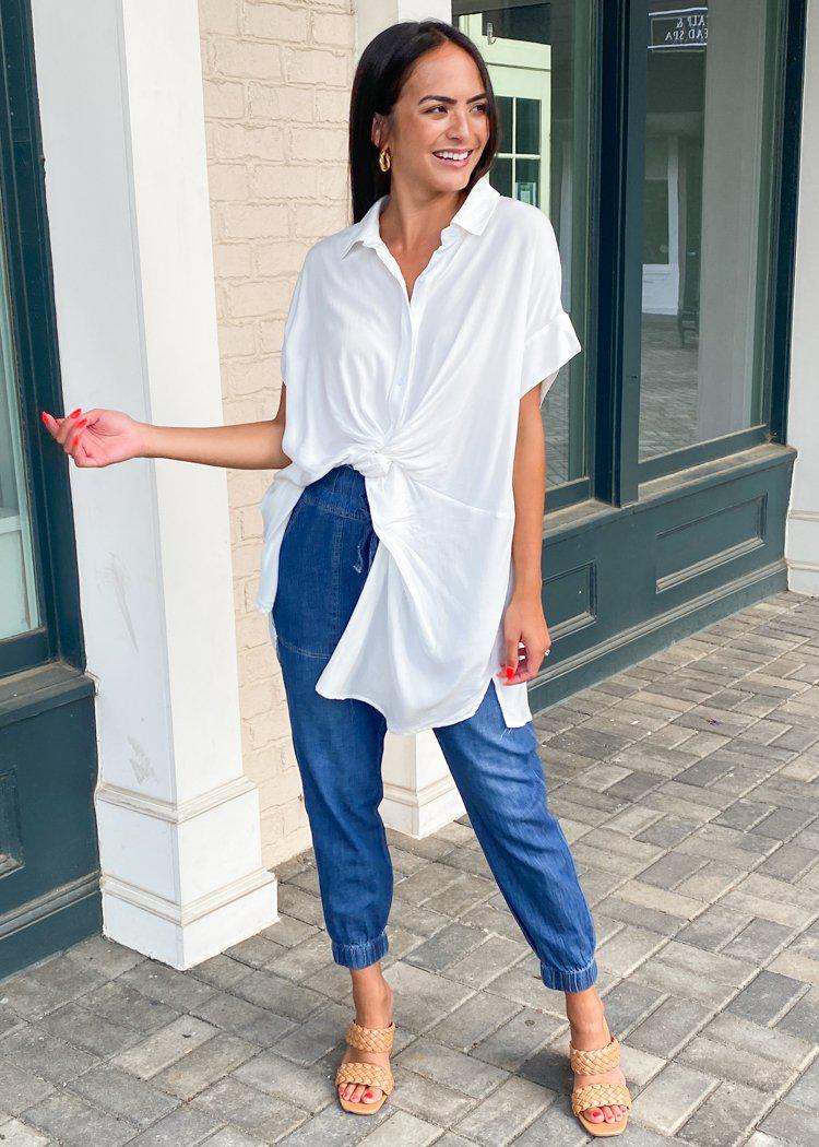 Harper Button Down Tunic/Dress - White-Hand In Pocket