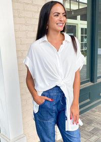 Harper Button Down Tunic/Dress - White-Hand In Pocket