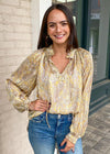 Elan Paisley Printed Long Sleeve Top - Gold-Hand In Pocket