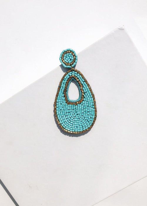 Niantic Beaded Teardrop Drop Earrings - Turquoise-Hand In Pocket