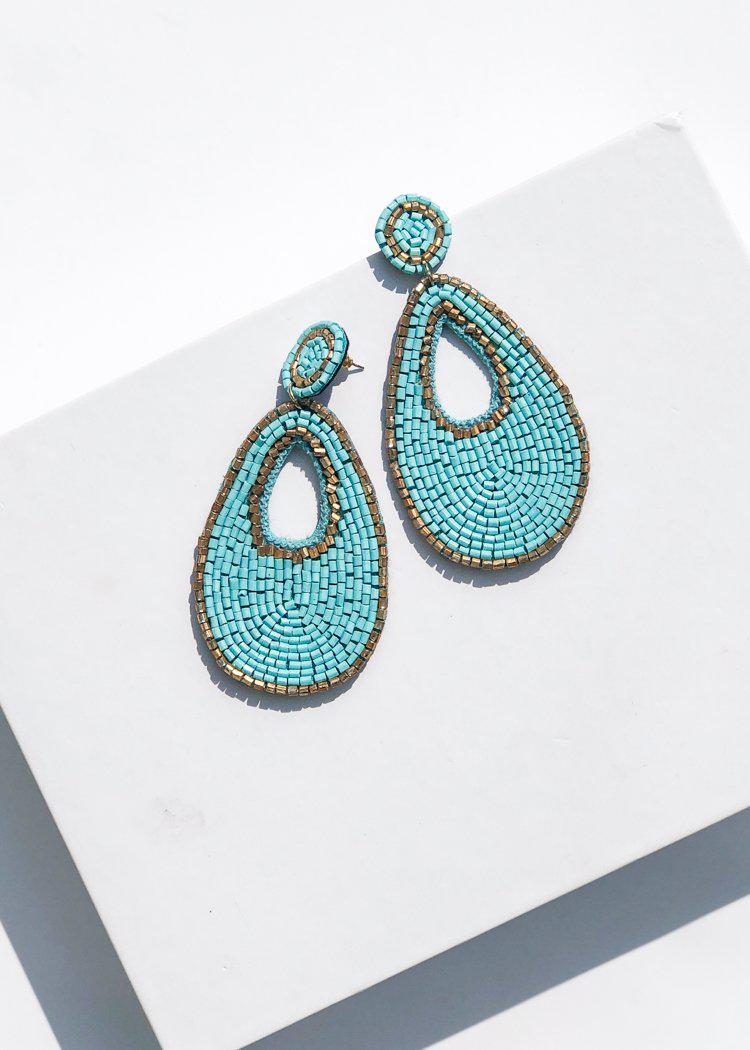 Niantic Beaded Teardrop Drop Earrings - Turquoise-Hand In Pocket