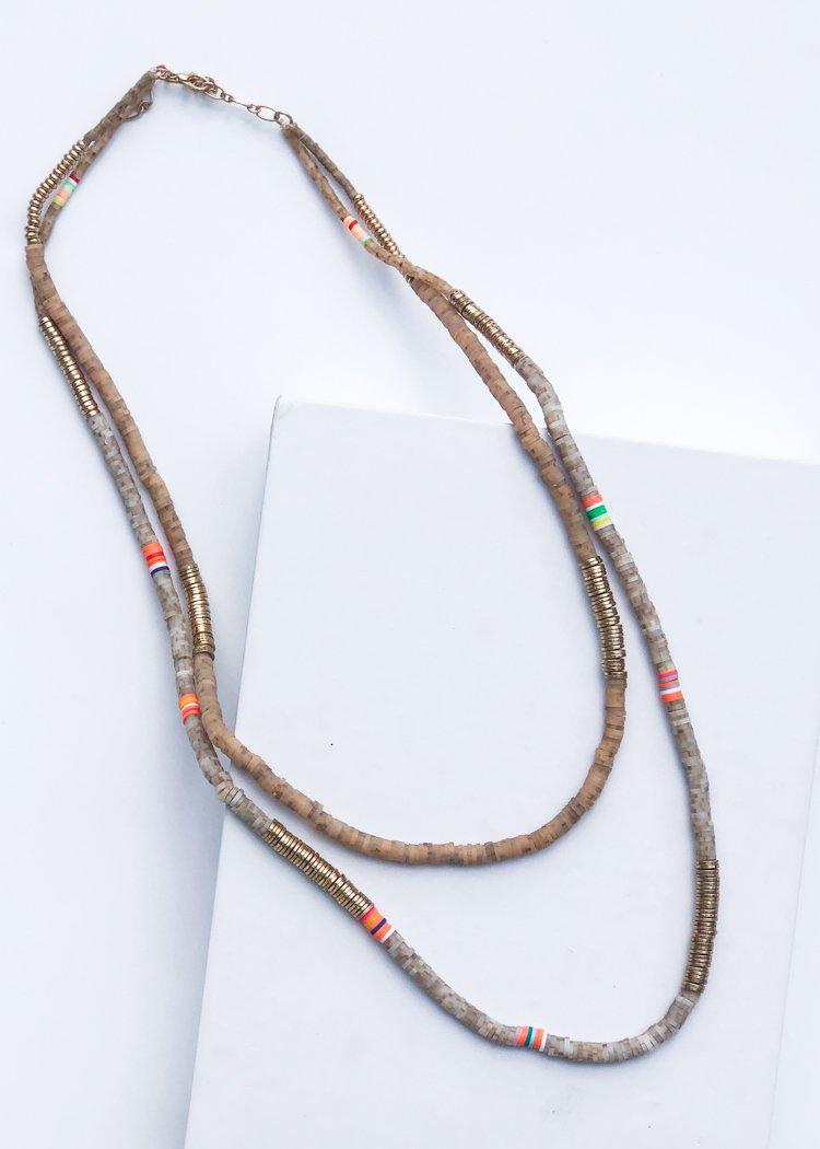 Caswell Beaded Long Layering Necklace - Natural-Hand In Pocket