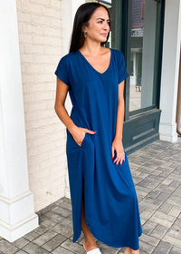 Bobi Tee Maxi Dress - Dark Teal-Hand In Pocket