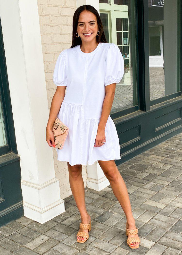 Frances Puff Sleeve Poplin Dress - White ***FINAL SALE***-Hand In Pocket