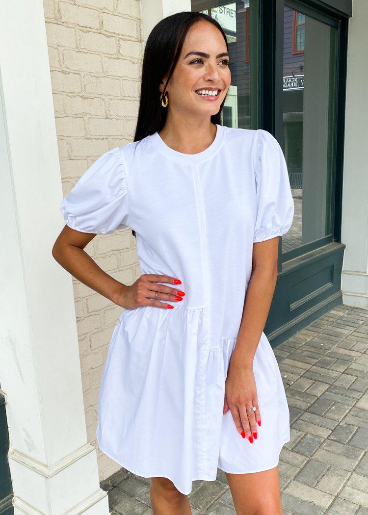 Frances Puff Sleeve Poplin Dress - White ***FINAL SALE***-Hand In Pocket