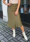 Lucy Paris Adonia Satin Skirt - Olive ***FINAL SALE***-Hand In Pocket