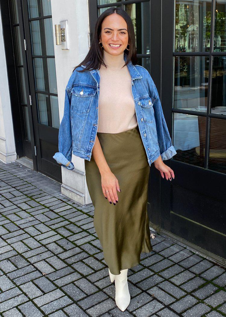 Lucy Paris Adonia Satin Skirt - Olive ***FINAL SALE***-Hand In Pocket