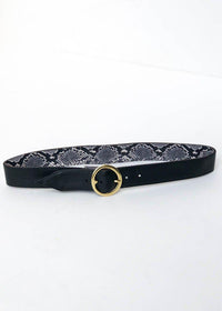 JJ Winters Lulu Reversible Leather Belt - Black/Pewter Snake-Hand In Pocket