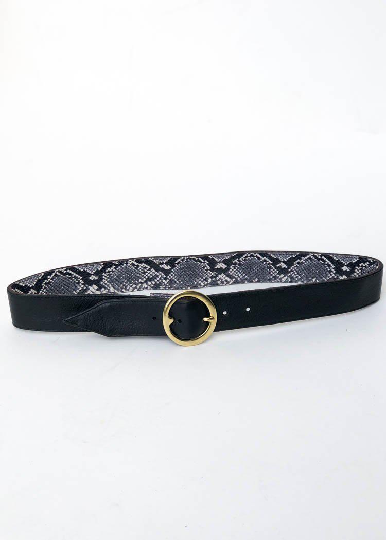 JJ Winters Lulu Reversible Leather Belt - Black/Pewter Snake-Hand In Pocket