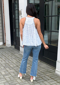 See U Soon Chiloe Embroidered Printed V Neck Tank - Grey-Hand In Pocket