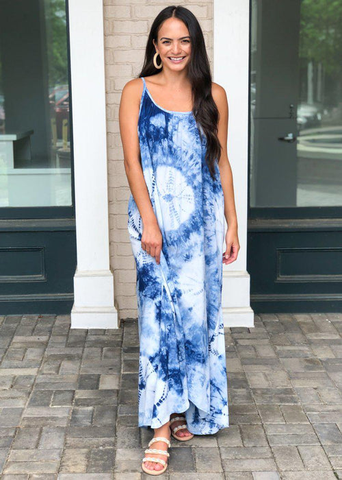 Tidal Hilo Tie Dye Maxi Dress - Blue-***FINAL SALE***-Hand In Pocket