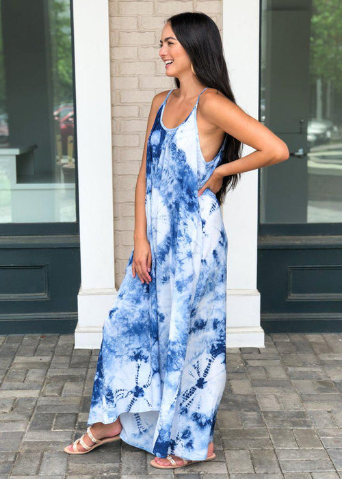 Tidal Hilo Tie Dye Maxi Dress - Blue-***FINAL SALE***-Hand In Pocket