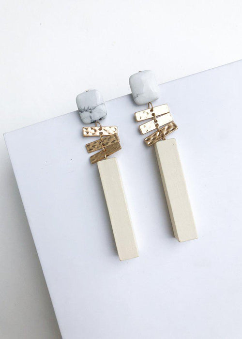 Belfast Stone and Wood Drop Earrings-Hand In Pocket