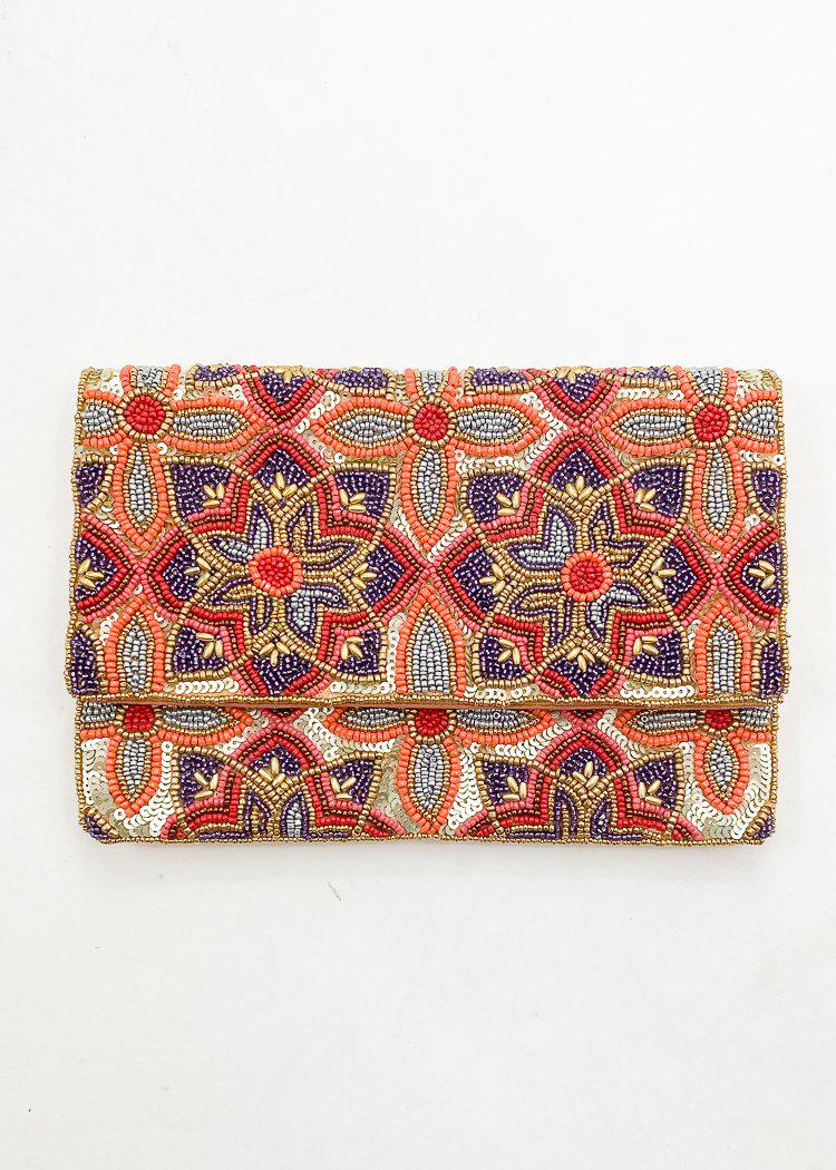 Boda "Floral" Beaded Clutch-Hand In Pocket