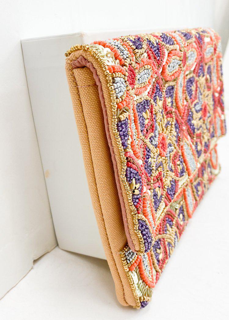 Boda "Floral" Beaded Clutch-Hand In Pocket