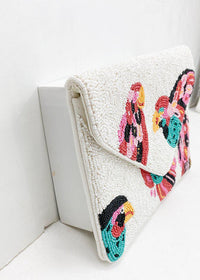 Gili "Birds" Beaded Clutch-Hand In Pocket