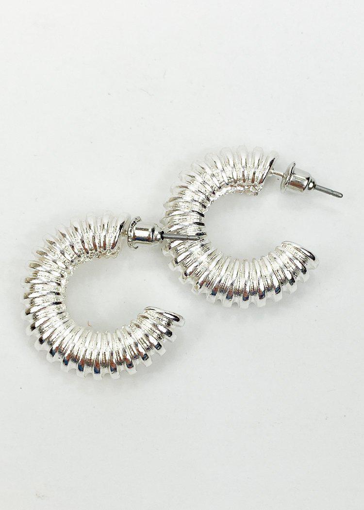 Pipa Textured Hoops - Silver-Hand In Pocket