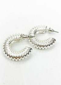 Pipa Textured Hoops - Silver-Hand In Pocket