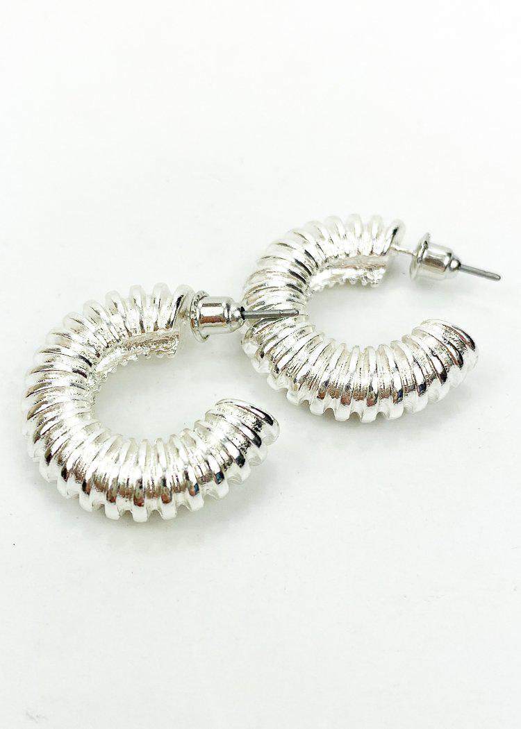 Pipa Textured Hoops - Silver-Hand In Pocket