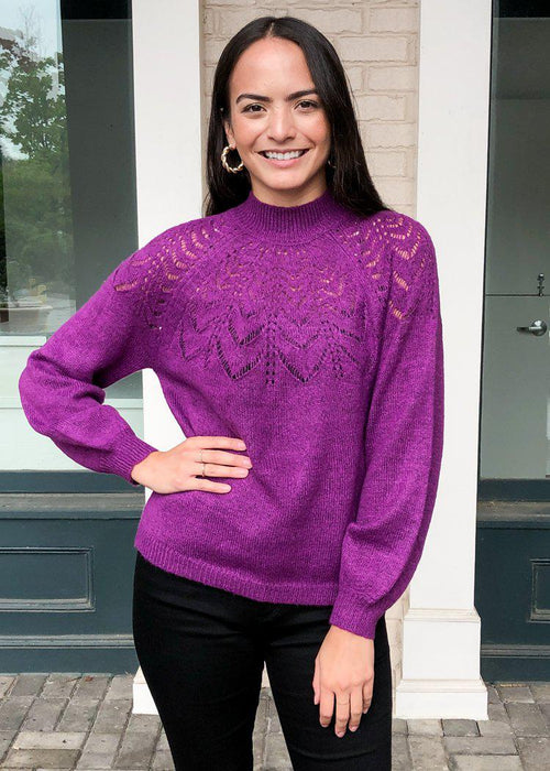 BB Dakota World Wide Web Sweater- Magenta-Hand In Pocket