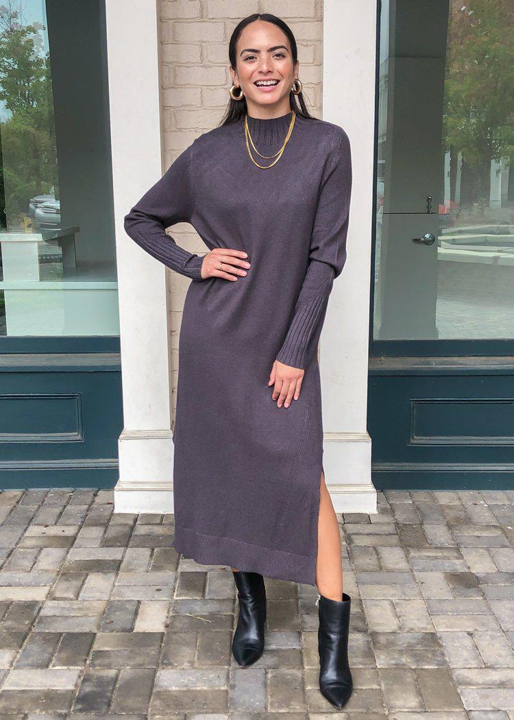 Vaughn Mock Neck Sweater Dress -Charcoal-***FINAL SALE***-Hand In Pocket