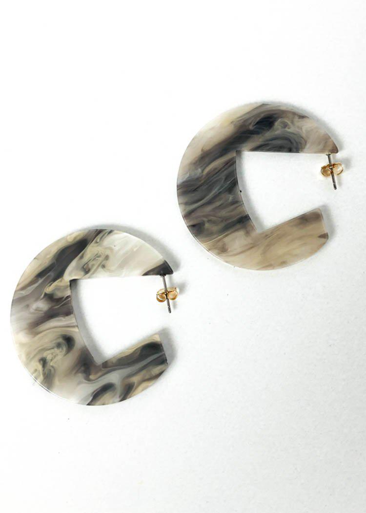 Merida Modern Marble Acrylic Hoops - Grey-Hand In Pocket