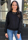 Z Supply Lizzie Lace Up Sleeve Crew Neck Sweatshirt-Black-Hand In Pocket