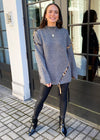 Kara Mock Neck Tunic Sweater-Grey-Hand In Pocket