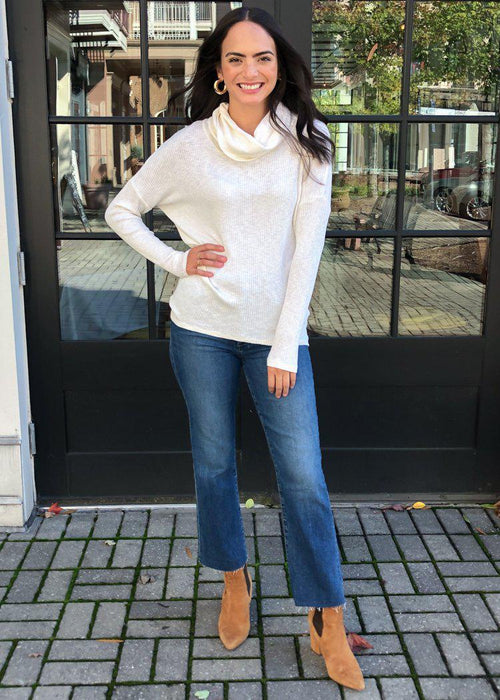 Bobi Favorite Slub Long sleeve Cowl Neck-Cream ***FINAL SALE***-Hand In Pocket