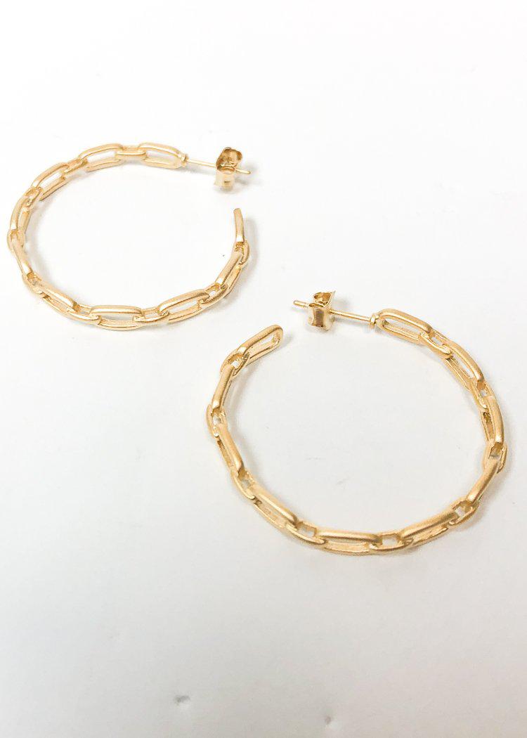 Ellen Chain Brushed Metal Hoops - Gold-Hand In Pocket