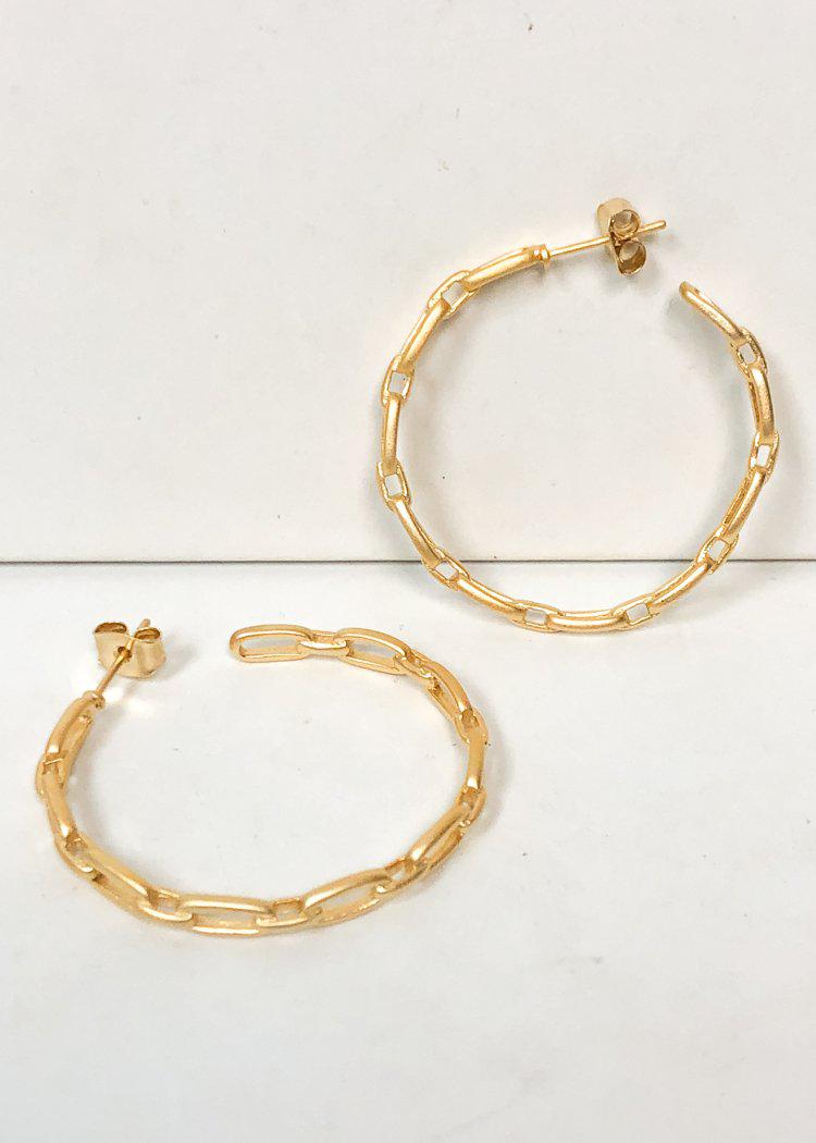 Ellen Chain Brushed Metal Hoops - Gold-Hand In Pocket