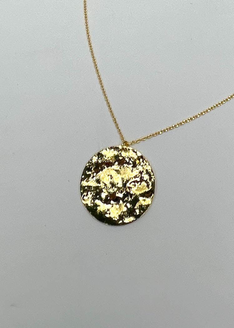 Hammered Disc Pendant Necklace-Hand In Pocket