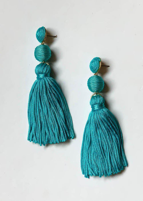 Caracas Tassel Drop Earrings-Turquoise-Hand In Pocket