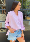 Stark X 3/4 Sleeve Split V Neck Gauze Blouse-Lilac ***FINAL SALE***-Hand In Pocket