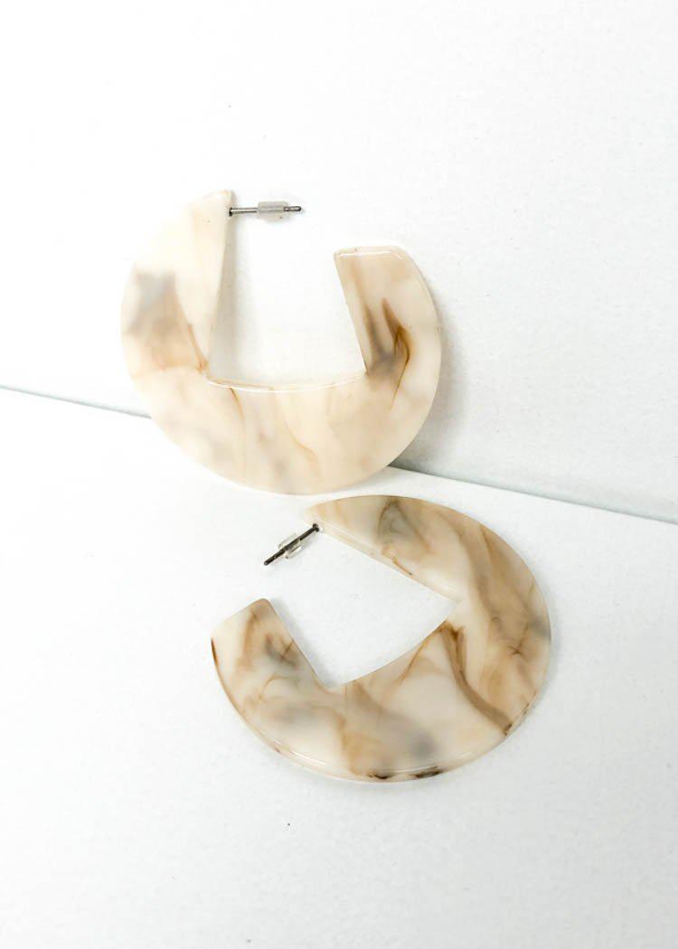 Merida Modern Marble Acrylic Hoops - Ivory-Hand In Pocket