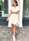 West Port Tiered Shirtdress- Oatmeal-Hand In Pocket