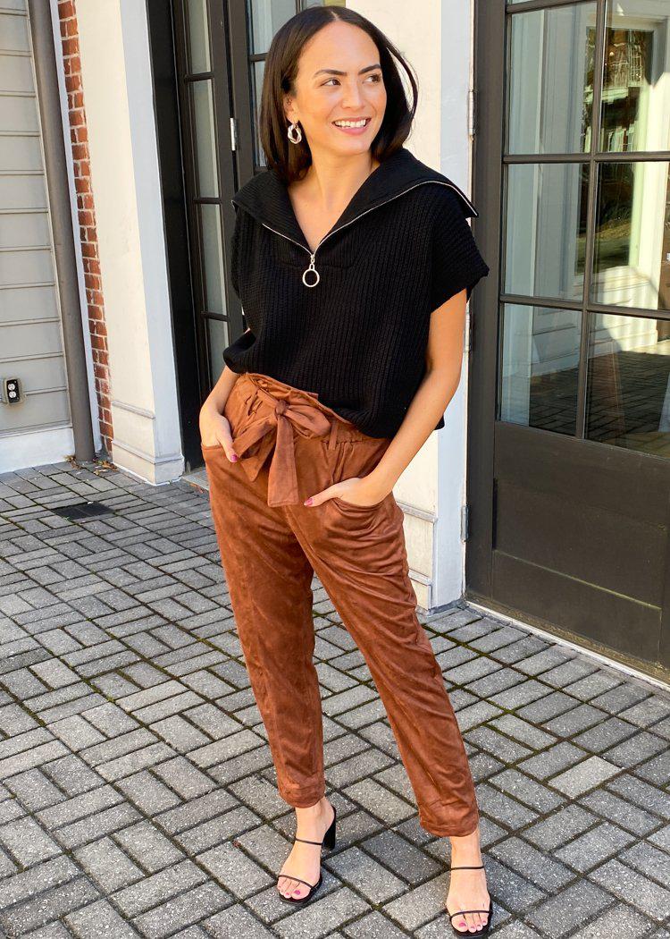 Cropped in Colombia: Suede Moto Jacket + Wide Leg Jeans - The Mom Edit