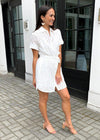 Allison Button Down Eyelet Belted Mini Dress - White-Hand In Pocket