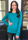 Bobi Essential Long Sleeve Crew Neck Tee - Jade-Hand In Pocket